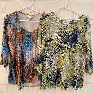 Peck & Peck Green Tropical and Abstract Print Women's Tops